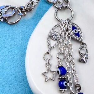 Evil eye charm necklace. Stainless steel Glass Aluminium Protective Evil Eye